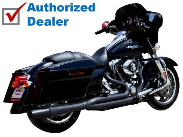 THUNDERHEADER Black Long Style High-Performance 2-Into-1 Exhaust System with Heat Shields - 1074SB